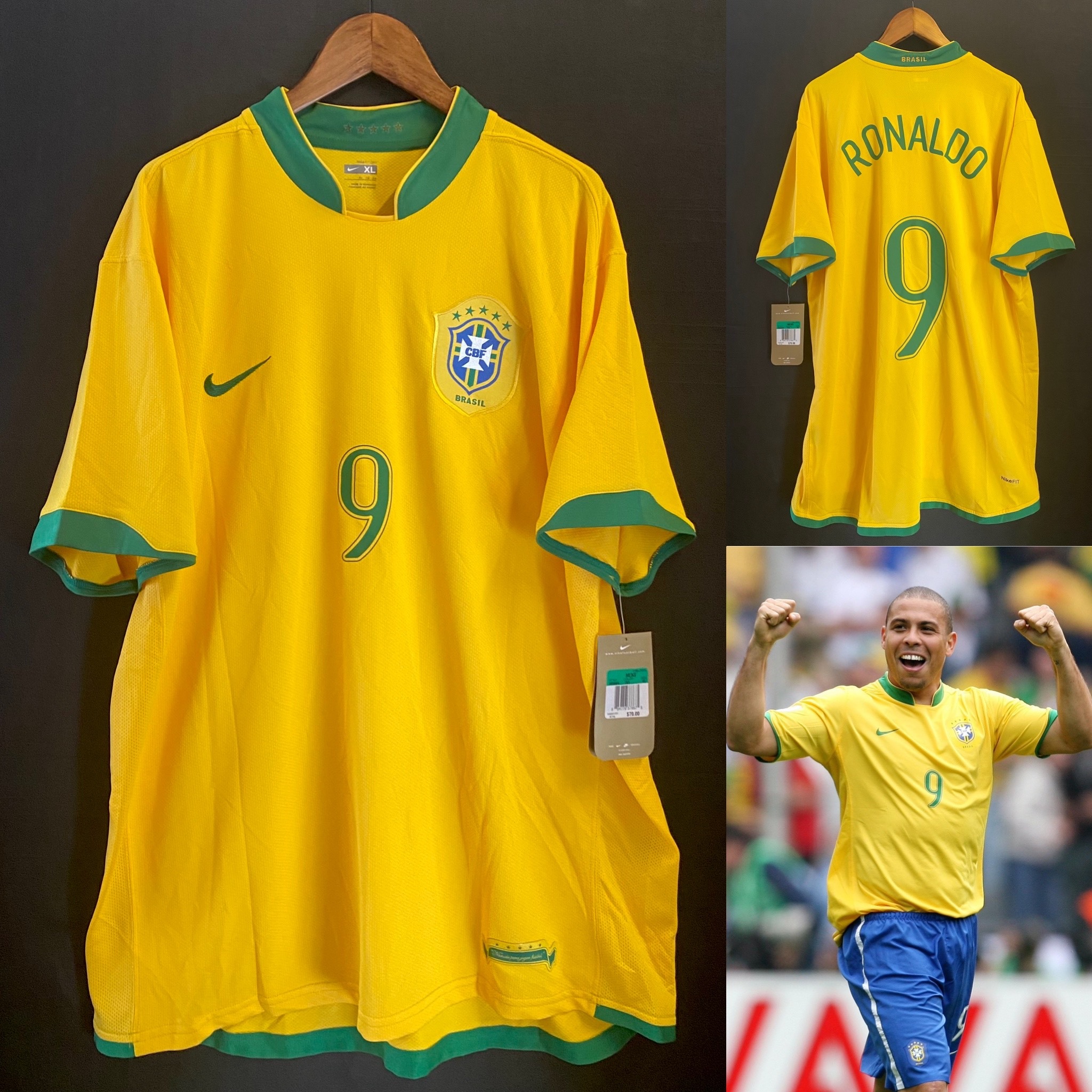 (全新有牌) 巴西 2006 世界盃 Nike 主場球衣 #9 RONALDO