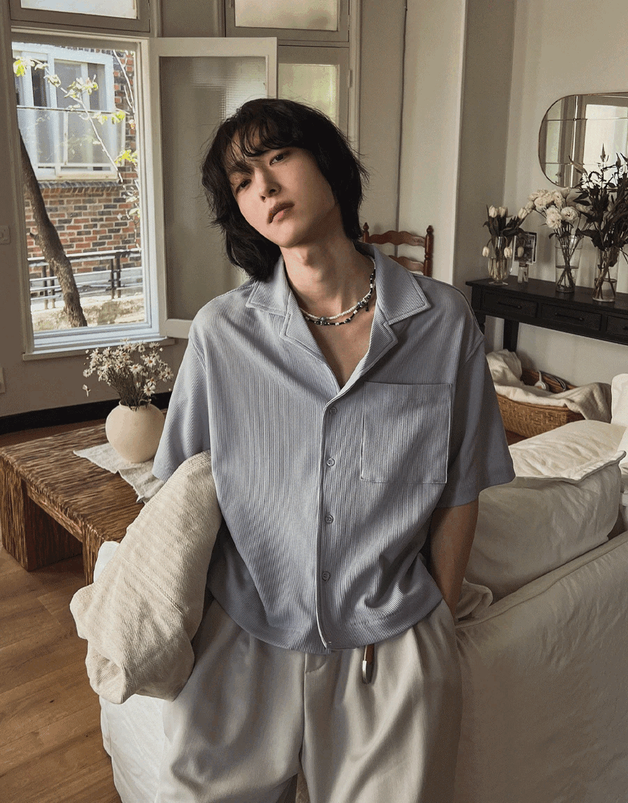 奶昔華夫格短款短袖襯衫