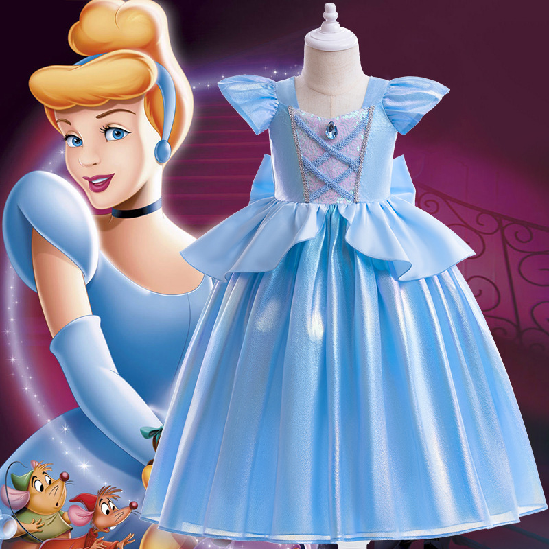 萬聖節 飛袖亮面布灰姑娘公主禮服 80-130cm D1216