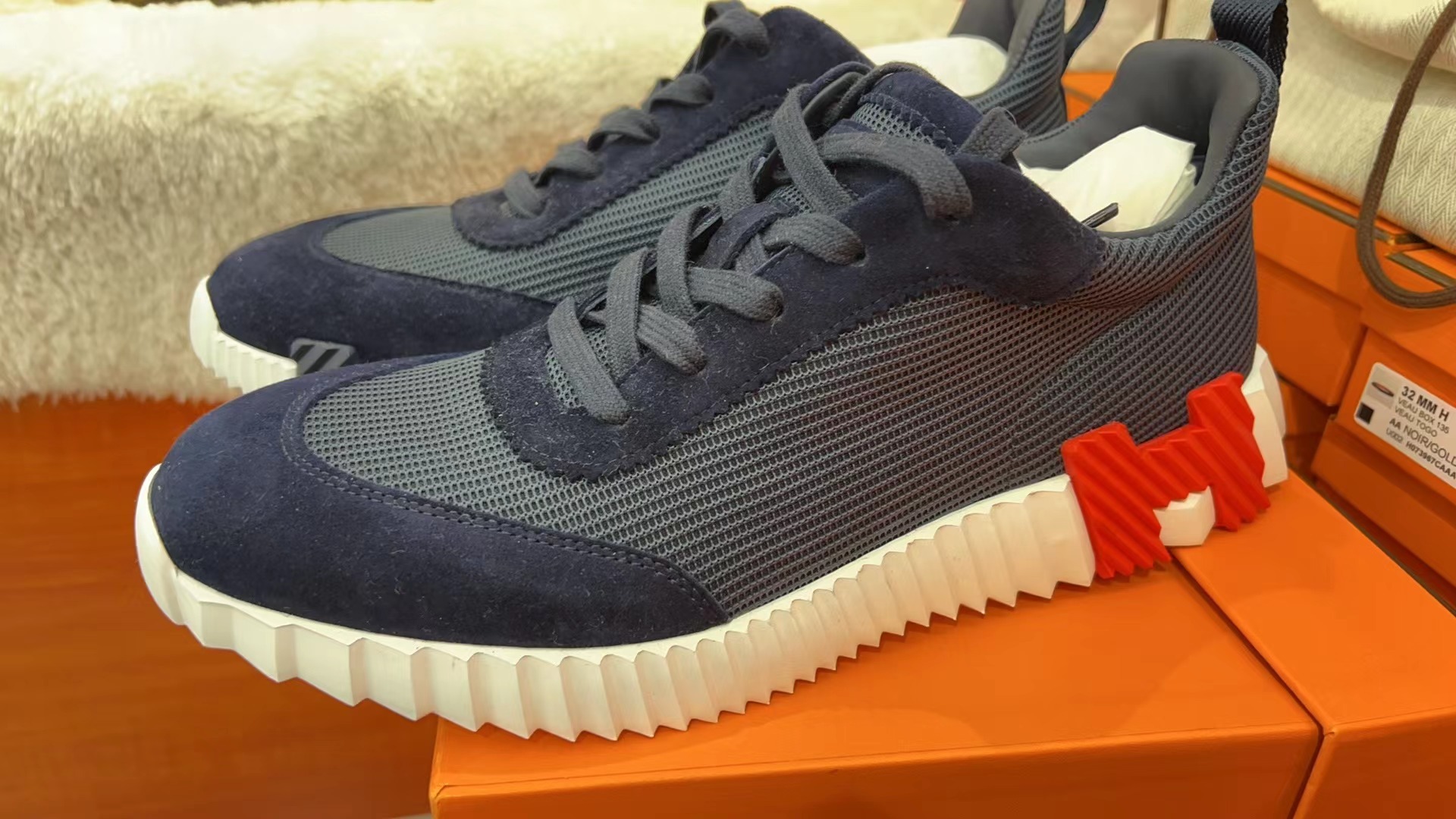 Hermes 藍色紅H波鞋 -M