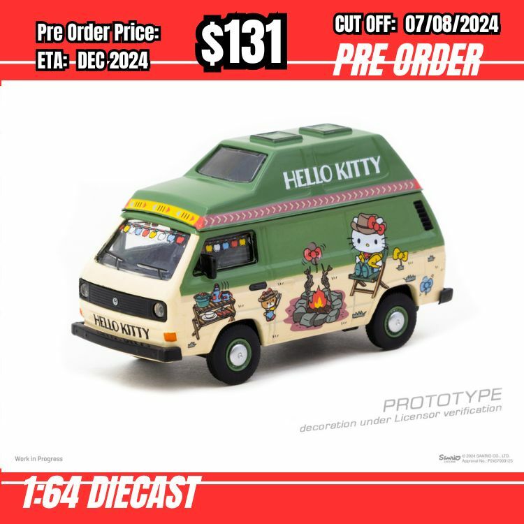 PO-$131 * Tarmac * 1:64 Volkswagen T3 Van Hello Kitty Camping [OD26/07]