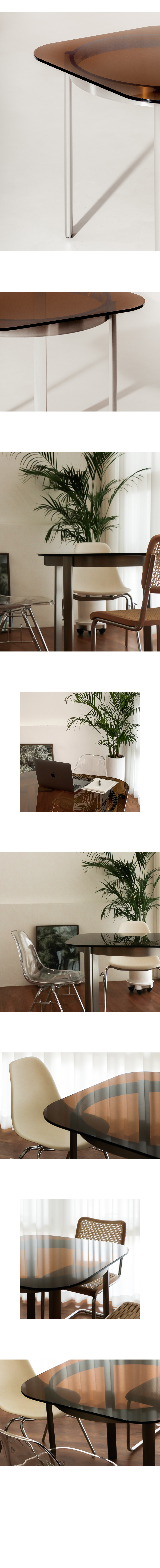 7UHR-GLATT 餐桌,棕色玻璃方形款,霧面桌腳。可作為小型辦公用桌子。