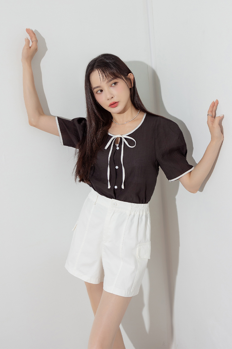 【官網限定】氣質拼色綁帶上衣