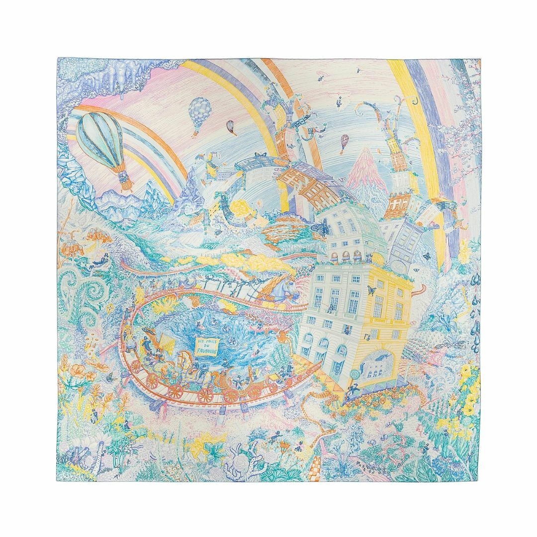 NEW】HERMES LES FOLIES DU FAUBOURG 90 SCARF E15911 NEW】HERMES LES FOLIES DU FAUBOURG 90 SCARF E15911