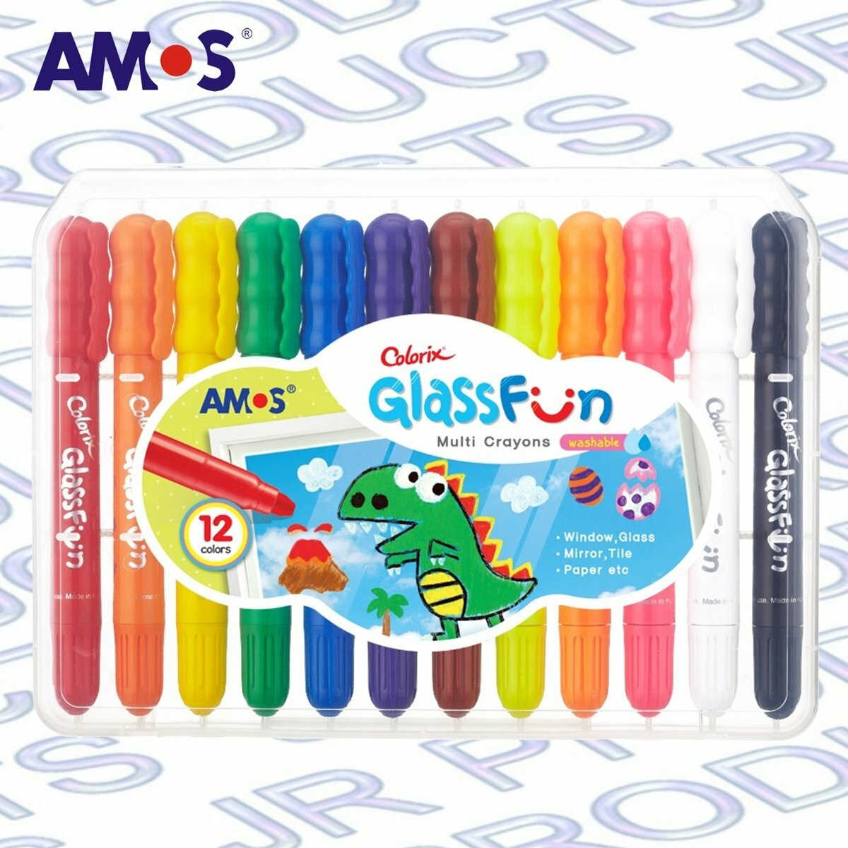 AMOS - 韓國 AMOS Colorix® 多功能水溶性玻璃彩蠟筆, 12色套裝 #GF12PC《香港行貨》- 1 套