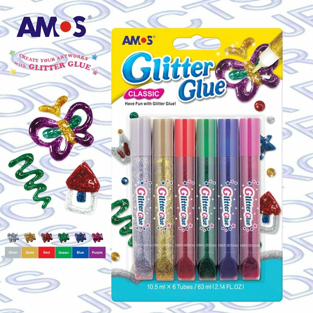 AMOS - 韓國 AMOS 閃亮金粉膠水, 6色套裝 #GCL10B6《香港行貨》- 1 套