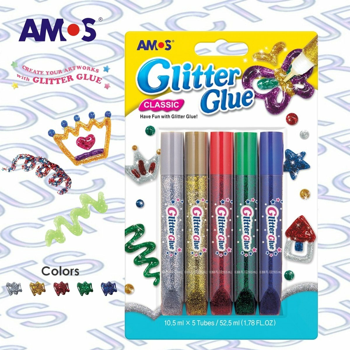 AMOS - 韓國 AMOS 閃亮金粉膠水, 5色套裝 #GCL10B5《香港行貨》- 1 套