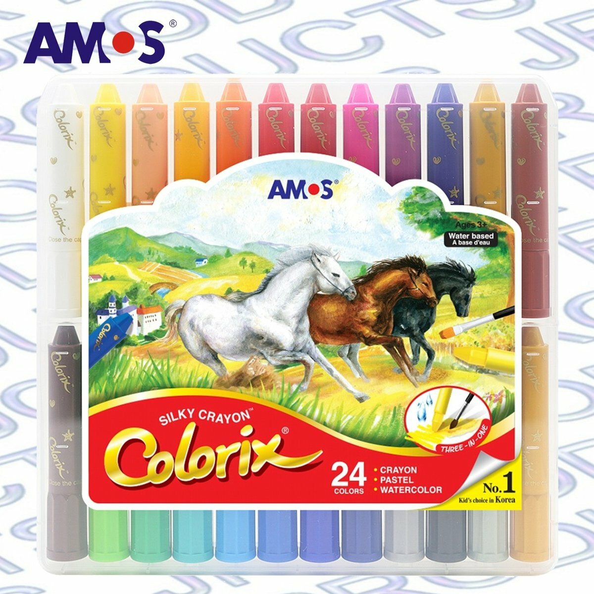AMOS - 韓國 AMOS Colorix® 粗杆3合1水彩粉彩蠟筆, 24色套裝 #CRX5PC24《香港行貨》- 1 套