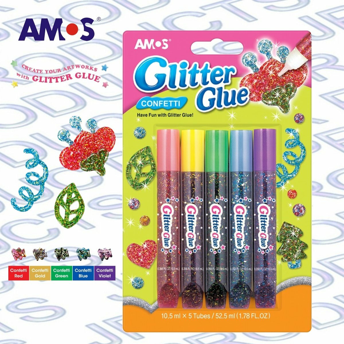 AMOS - 韓國 AMOS 閃亮粗金粉膠水, 5色套裝 #GCF10B5《香港行貨》- 1 套