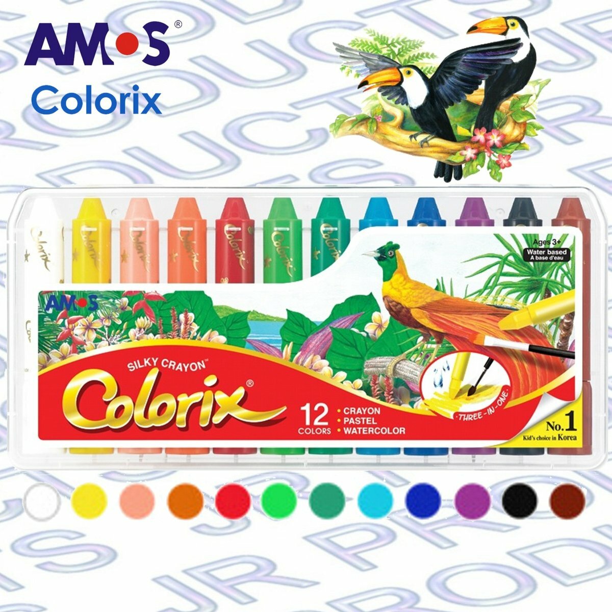 AMOS - 韓國 AMOS Colorix® 粗杆3合1水彩粉彩蠟筆, 12色套裝 #CRX5PC12《香港行貨》- 1 套