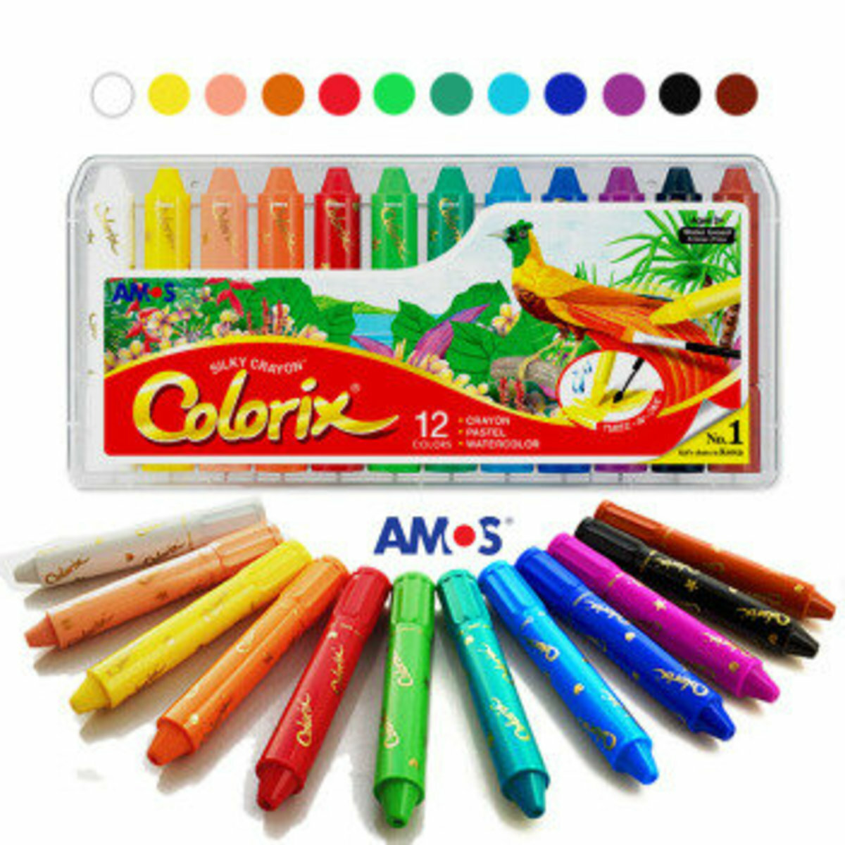 AMOS - 韓國 AMOS Colorix® 粗杆3合1水彩粉彩蠟筆, 12色套裝 #CRX5PC12《香港行貨》- 1 套