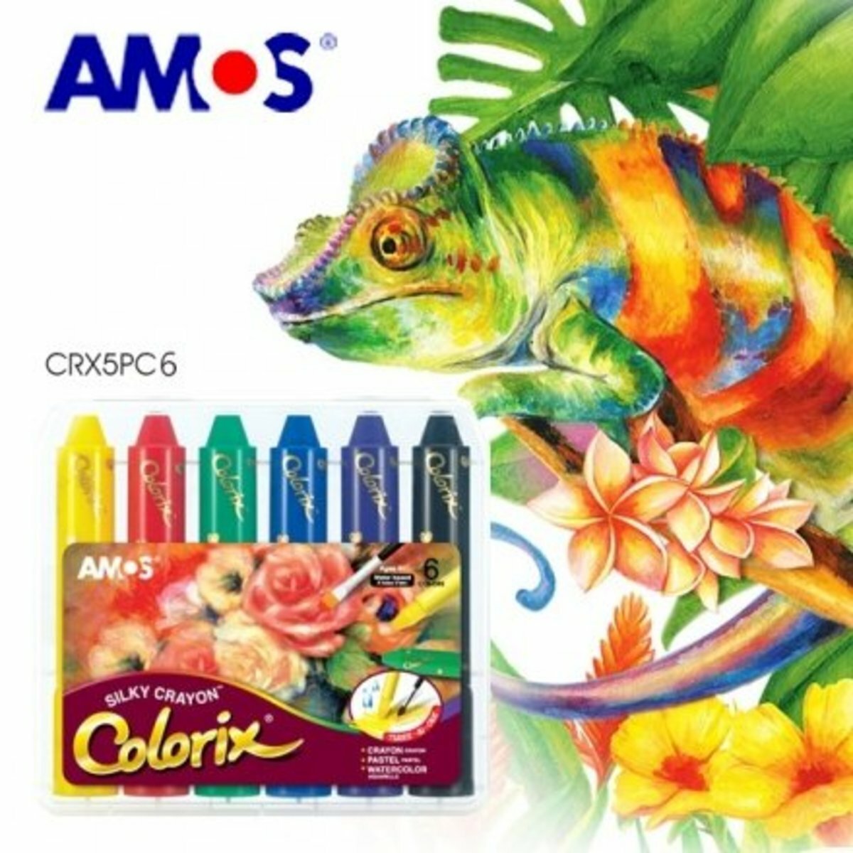 AMOS - 韓國 AMOS Colorix® 粗杆3合1水彩粉彩蠟筆, 6色套裝 #CRX5PC6《香港行貨》- 1 套
