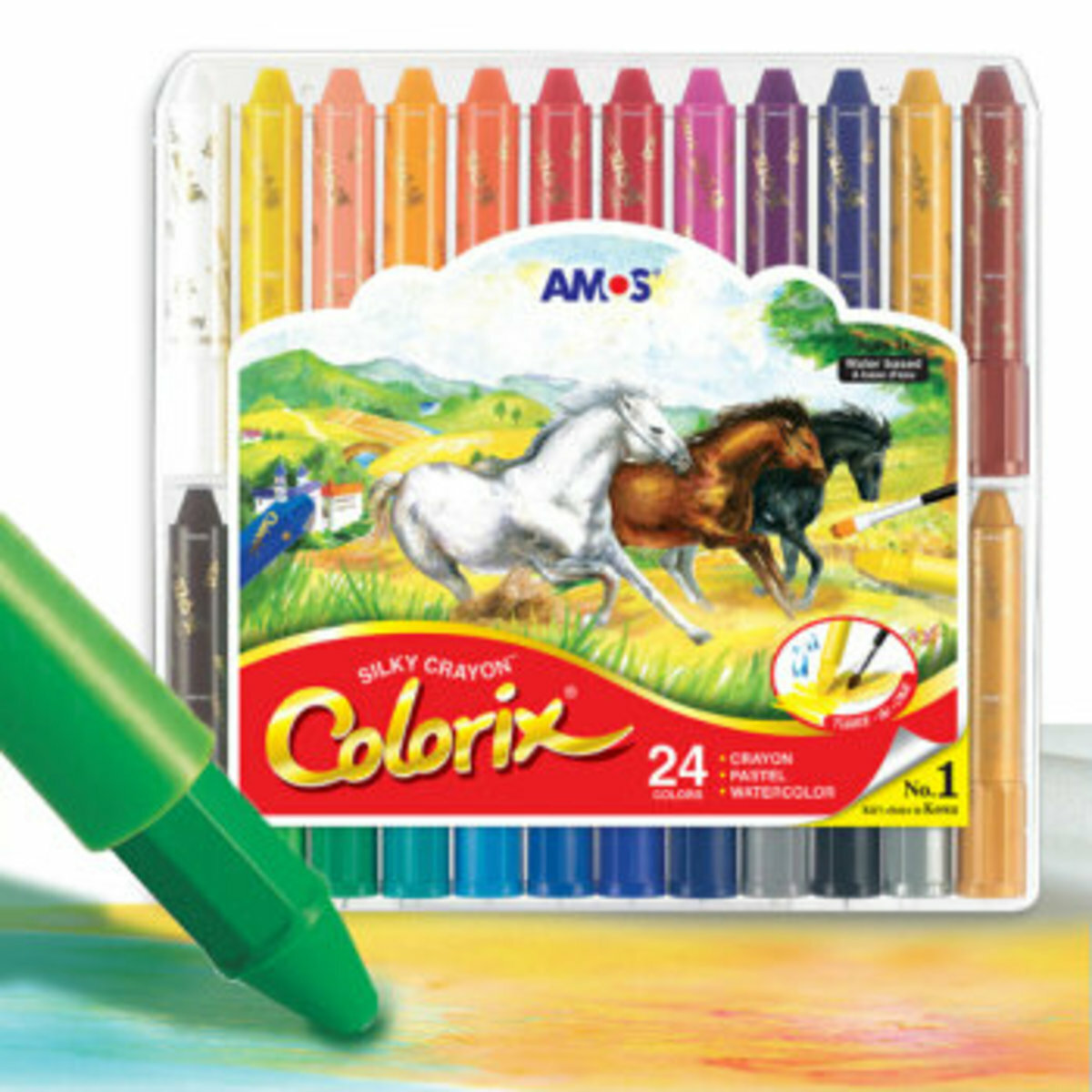 AMOS - 韓國 AMOS Colorix® 粗杆3合1水彩粉彩蠟筆, 24色套裝 #CRX5PC24《香港行貨》- 1 套