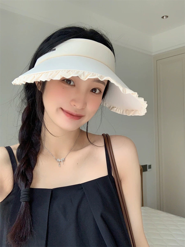 荷葉邊氣質防曬帽全面防護-四色