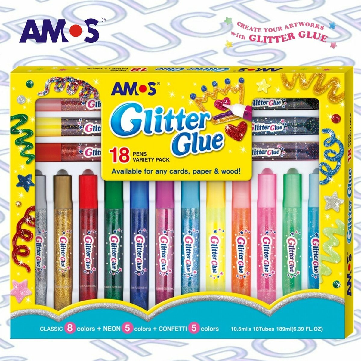 AMOS - 韓國 AMOS 閃亮金粉膠水, 全套18色套裝 #GVA10P18《香港行貨》- 1 套