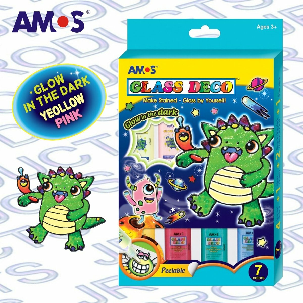 AMOS - 韓國 AMOS 繪畫夜光玻璃彩, 太空怪獸 22毫升 x 7色盒裝 #GD22P7R《香港行貨》- 1 套