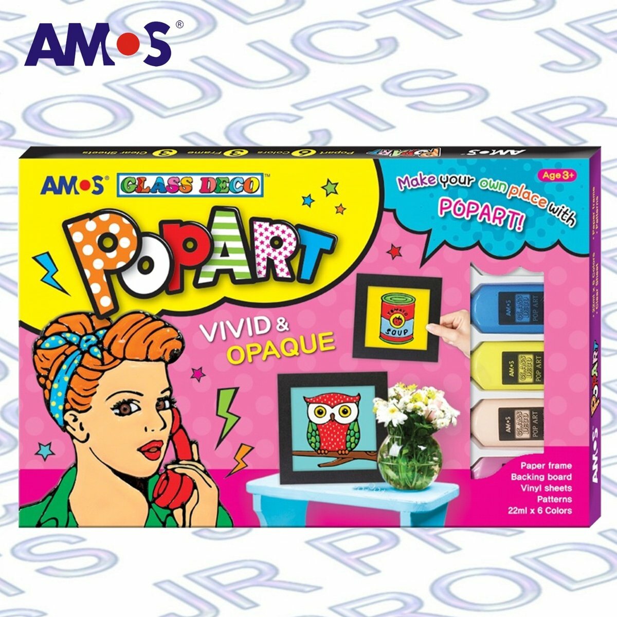 AMOS - 韓國 AMOS 繪畫玻璃彩, 流行藝術 22毫升 x 6色盒裝 #PA22P6-F《香港行貨》- 1 套
