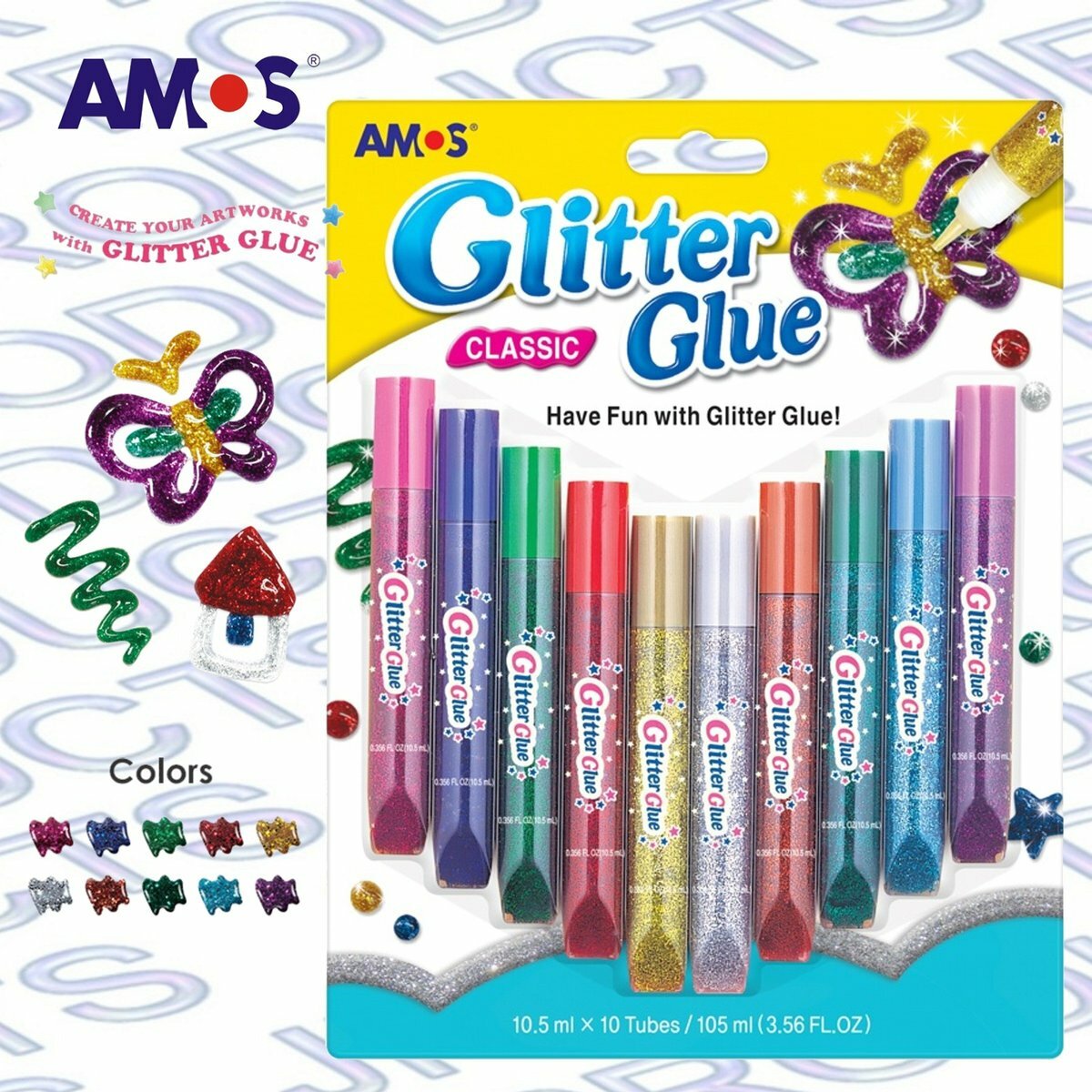 AMOS - 韓國 AMOS 閃亮金粉膠水, 10色套裝 #GCL10B10《香港行貨》- 1 套