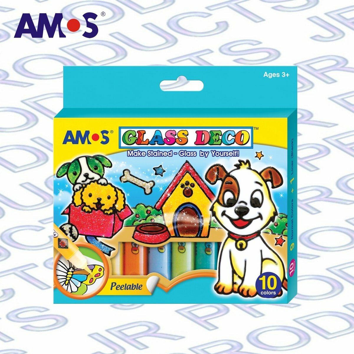 AMOS - 韓國 AMOS 繪畫玻璃彩, 可愛寵物 10.5毫升 x 10色盒裝 #GD10P10《香港行貨》- 1 套