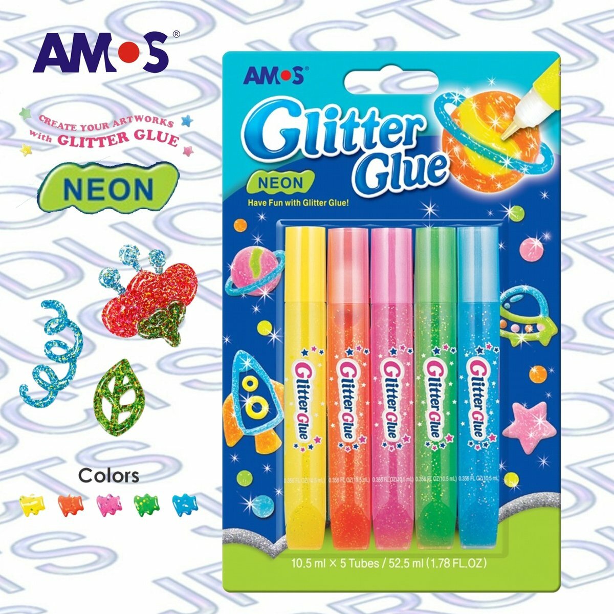 AMOS - 韓國 AMOS 熒光金粉膠水, 5色套裝 #GNE10B5《香港行貨》- 1 套