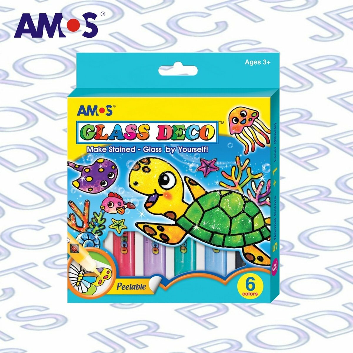 AMOS - 韓國 AMOS 繪畫玻璃彩, 海洋生物 10.5毫升 x 6色盒裝 #GD10P6《香港行貨》- 1 套