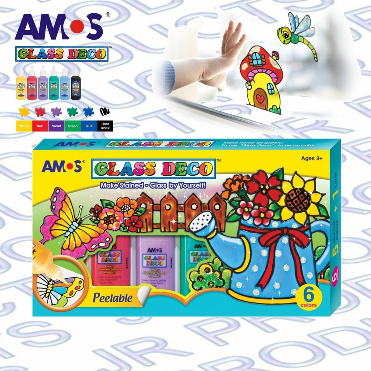 AMOS - 韓國 AMOS 繪畫玻璃彩, 花園觀景 22毫升 x 6色盒裝 #GD22PW6《香港行貨》- 1 套