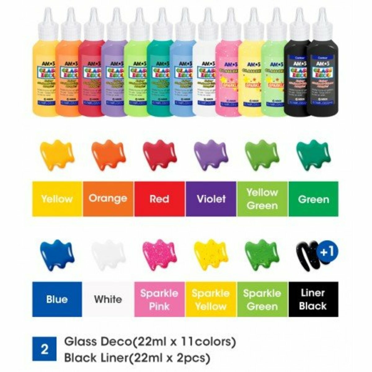 AMOS - 韓國 AMOS 繪畫玻璃彩, 愛麗絲夢遊仙境 22毫升 x 13色盒裝 #GD22P13WM《香港行貨》- 1 套