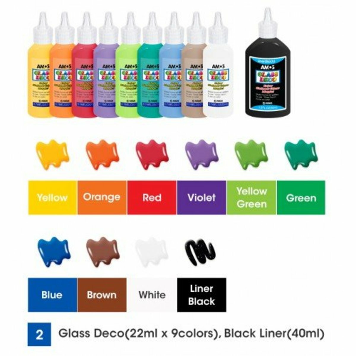 AMOS - 韓國 AMOS 繪畫玻璃彩, 炫彩鸚鵡 22毫升 x 10色盒裝 #GD22P10《香港行貨》- 1 套
