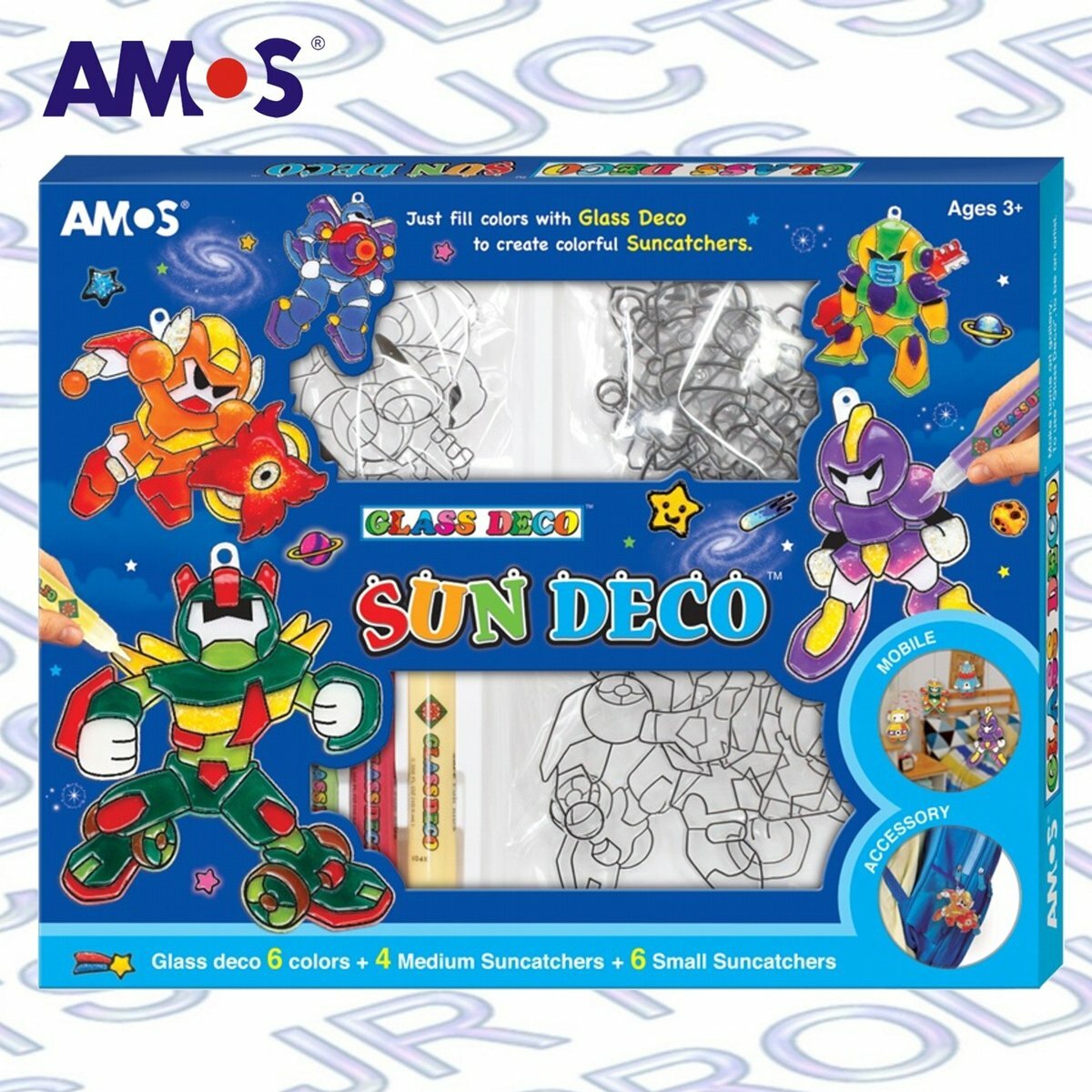 AMOS - 韓國 AMOS 繪畫玻璃彩連掛飾膠牌, 機械人 10.5毫升 x 6色 (大盒套裝) #SD10P6-SD《香港行貨》- 1 套