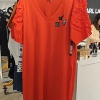 [S] KARL LAGERFELD BUNGEE SLEEVE TEE DRESS WITH PINS,APPLE, L4DD7464-APP (SKL1094)