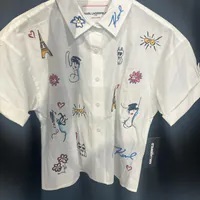 [S] KARL LAGERFELD WHIMSY SHIRT,WHITE BLITHE BL MULTI, L4DA0612-H58 (SKL1098)