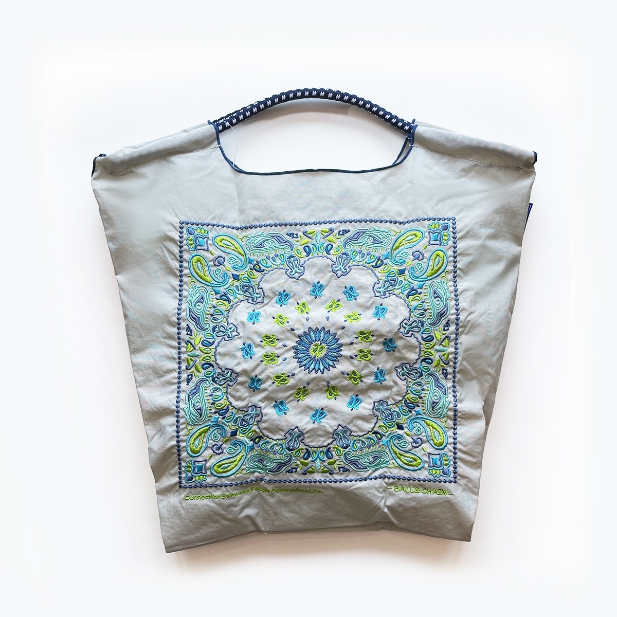 Ball＆Chain 刺繡環保購物袋 M號 - 白/綠 (30100827)