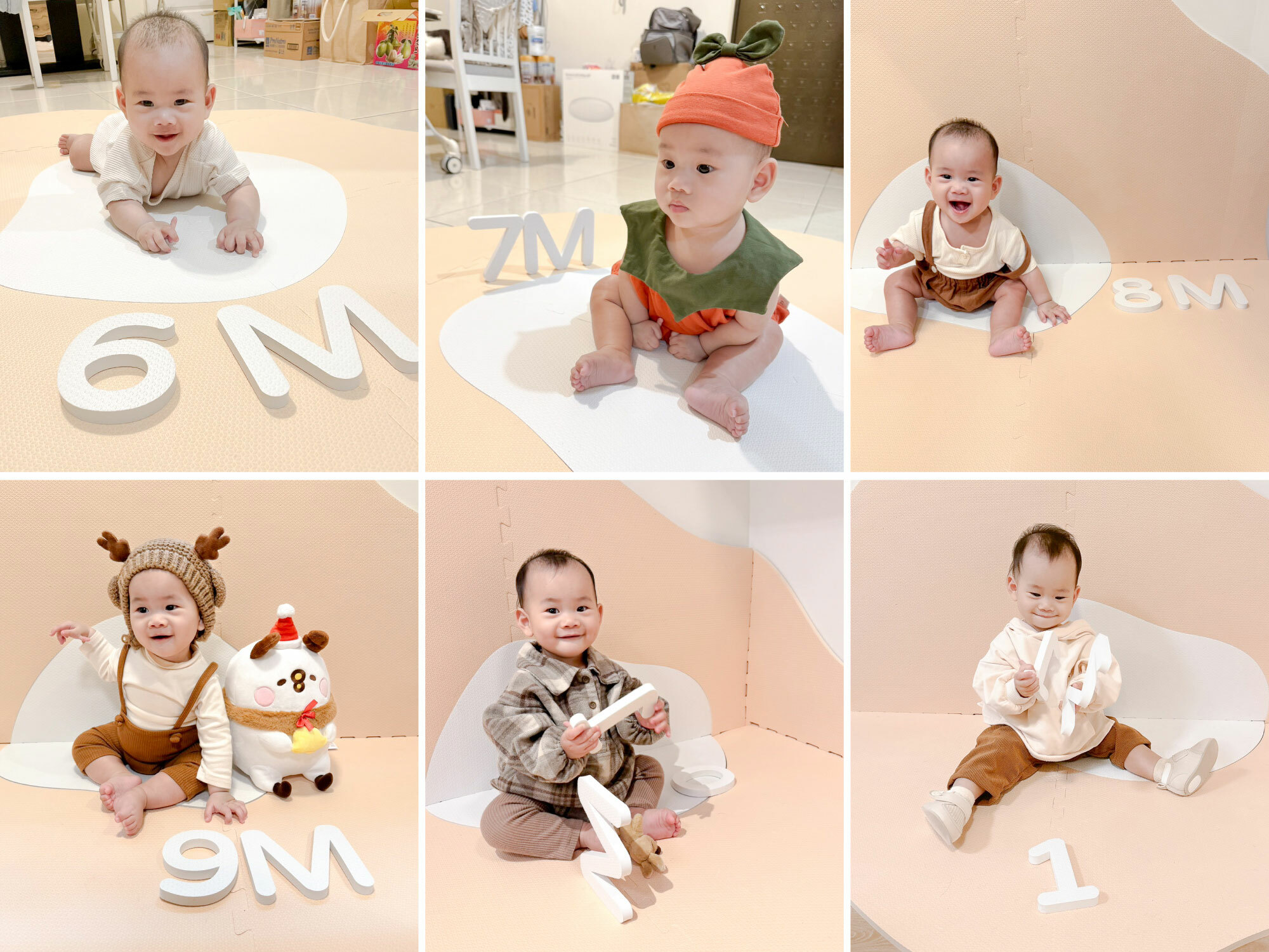 這是一張寶寶不同月份的成長紀念照