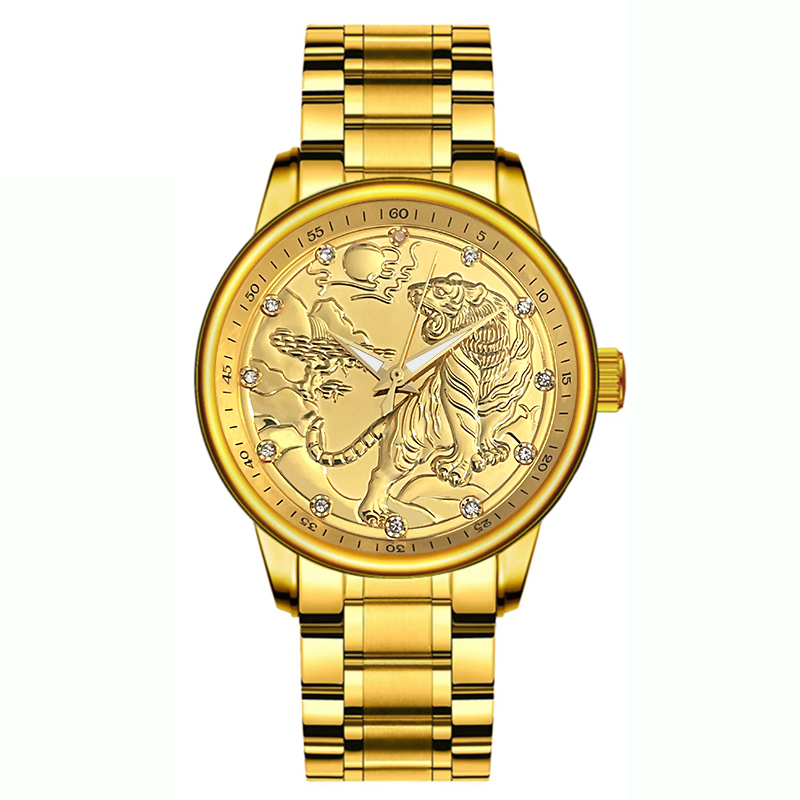 【RAKSA DUKE羅薩公爵】RSD-029 金龍/金虎/一帆風順 晶鑽時標 12點真鑽 表面黃金 鏤空背蓋 自動機芯 全金機械腕錶-