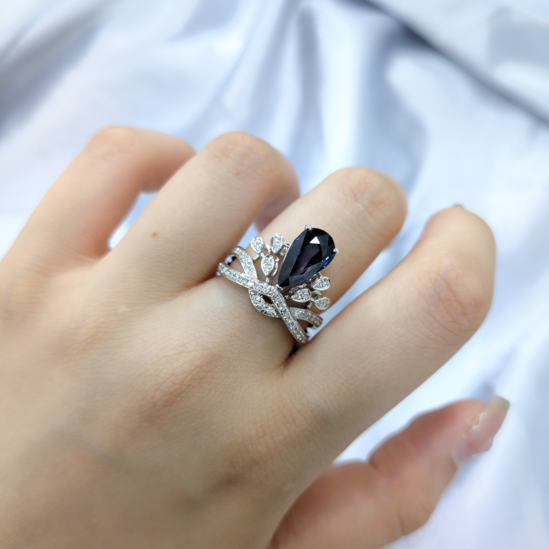 18K White Gold 3.06ct Sapphire and Diamond Ring