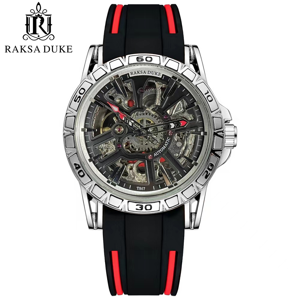 【RAKSA DUKE羅薩公爵】RSD-033 潮流雙面鏤空錶盤 夜光指針 矽膠錶帶 防水30米 機械腕錶-