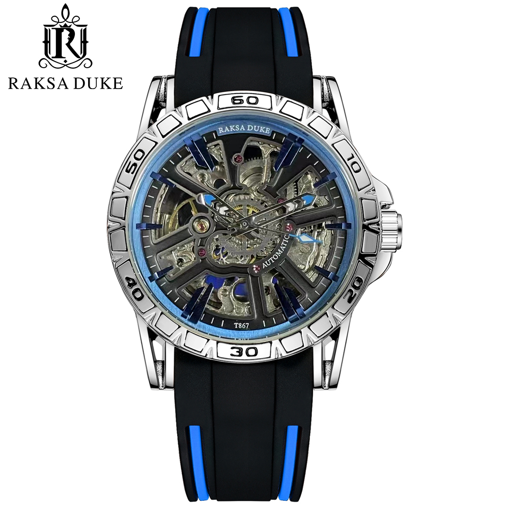 【RAKSA DUKE羅薩公爵】RSD-033 潮流雙面鏤空錶盤 夜光指針 矽膠錶帶 防水30米 機械腕錶-