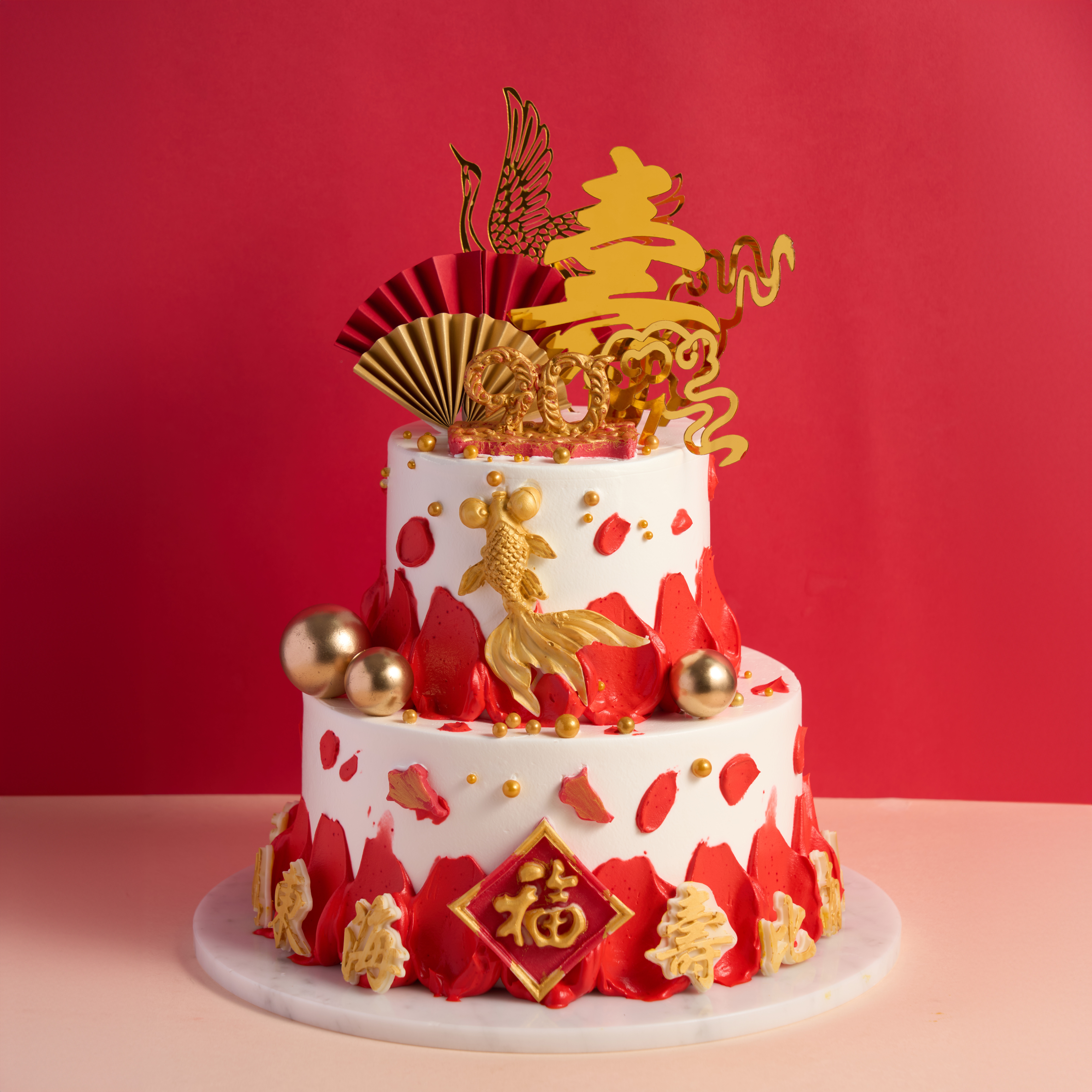 Longevity 2 Tier Cake [Red]