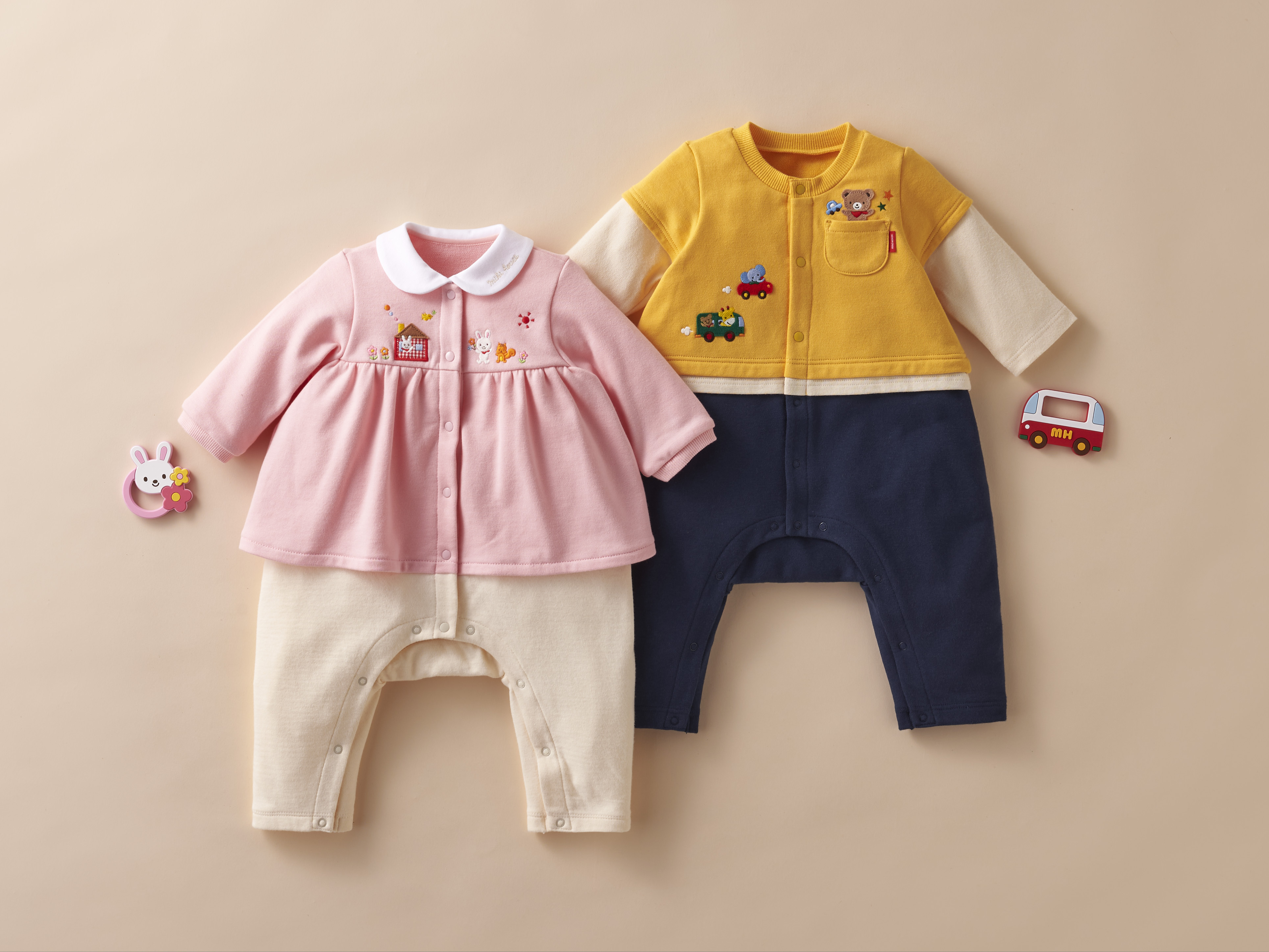 動物長袖連身衣-黃