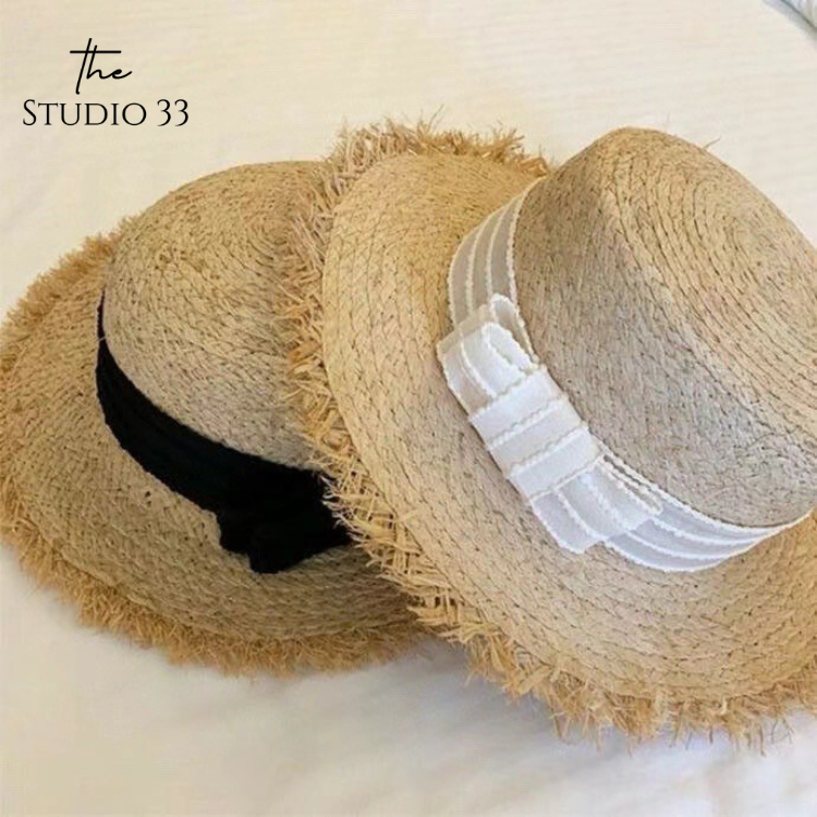 優雅風蝴蝶結防曬草帽 （拉菲草）