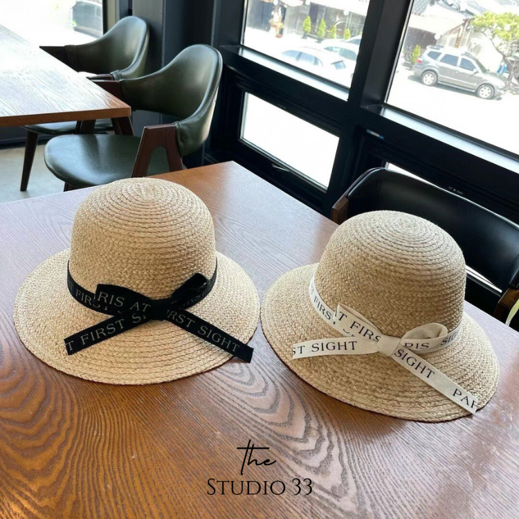 復古蝴蝶結遮陽帽（拉菲草）