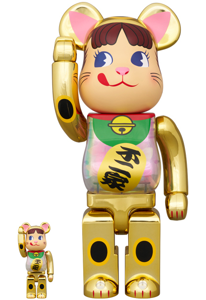 100%+400% BE@RBRICK 招財貓 Peko-chan  磷光乳白色鍍金  Inviting money Peko-chan Ikko milky white plating