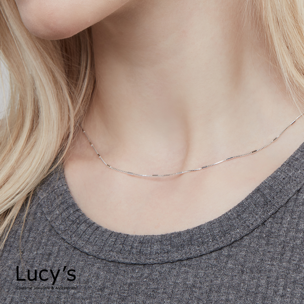 925純銀 簡約間隔米粒 項鍊 (113173)