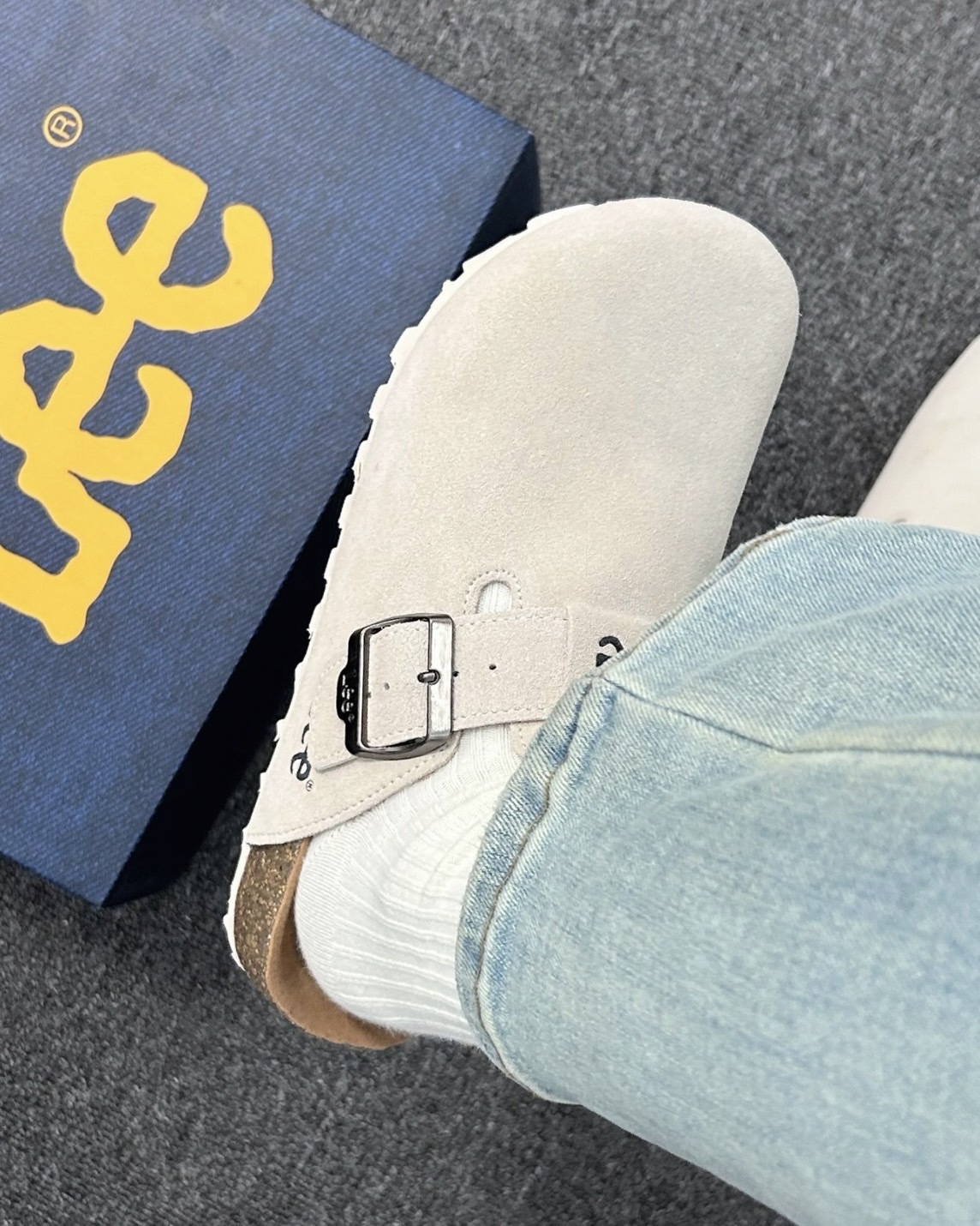 "現貨" LEE LOGO 勃肯鞋 拖鞋 包頭鞋 軟木底 懶人鞋 麂皮 米色 棕色 芥末黃