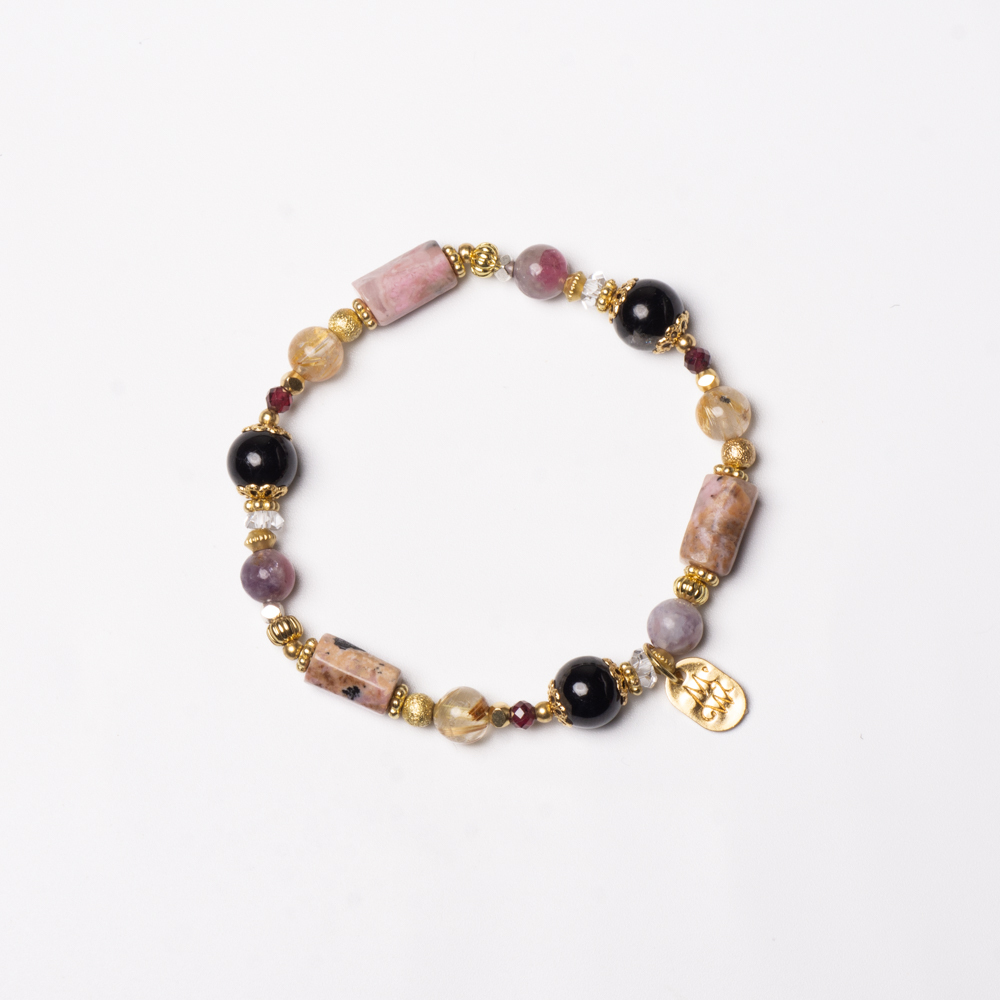 無拘的姿態｜玫瑰石碧璽鈦晶手鍊 C1637