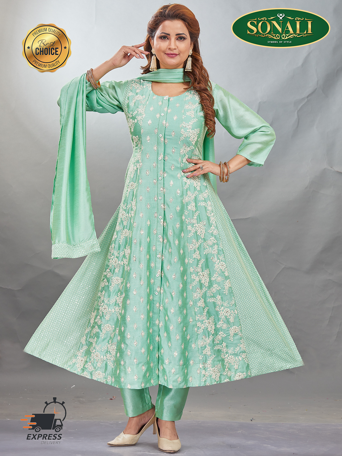 [READY STOCK] Sonali Premier Quality Women's Punjabi Suits / Women's Kurti Set Indian Tradition Women's Set - Q1909