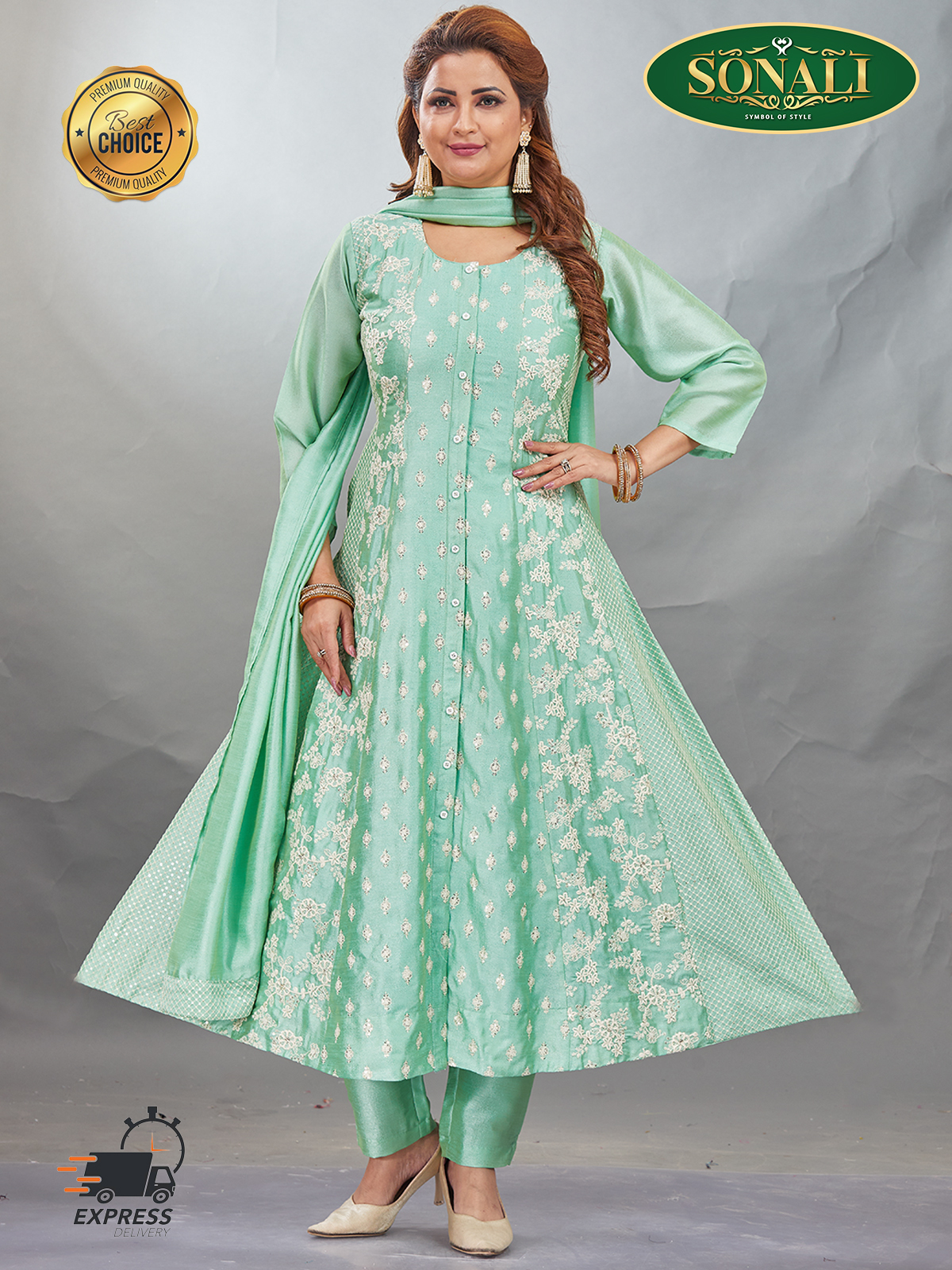 [READY STOCK] Sonali Premier Quality Women's Punjabi Suits / Women's Kurti Set Indian Tradition Women's Set - Q1909