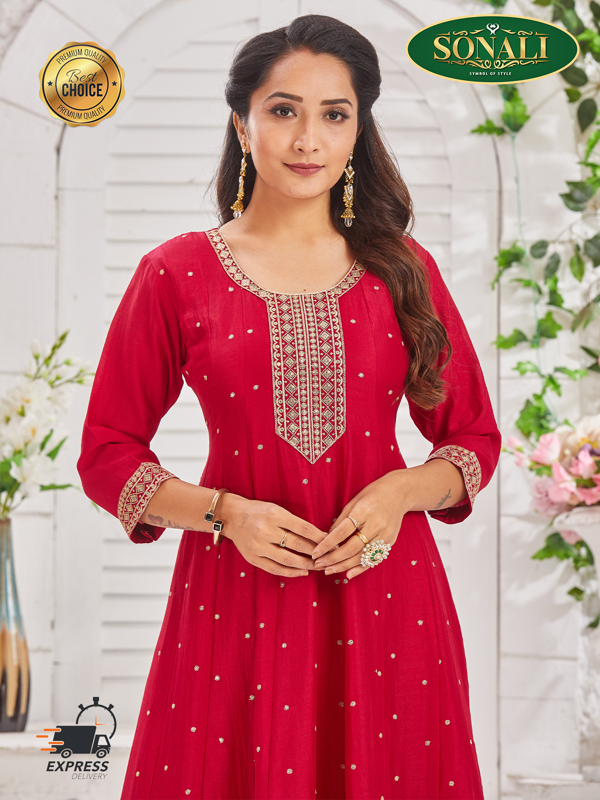 [READY STOCK] Sonali Premier Quality Women's Gown Long Kurti Indian Tradition Women's Long Top - Q1908