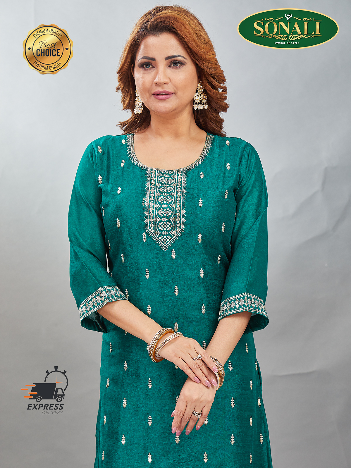 [READY STOCK] Sonali Premier Quality Women's Long Kurti Indian Tradition Women's Long Top - Q1907