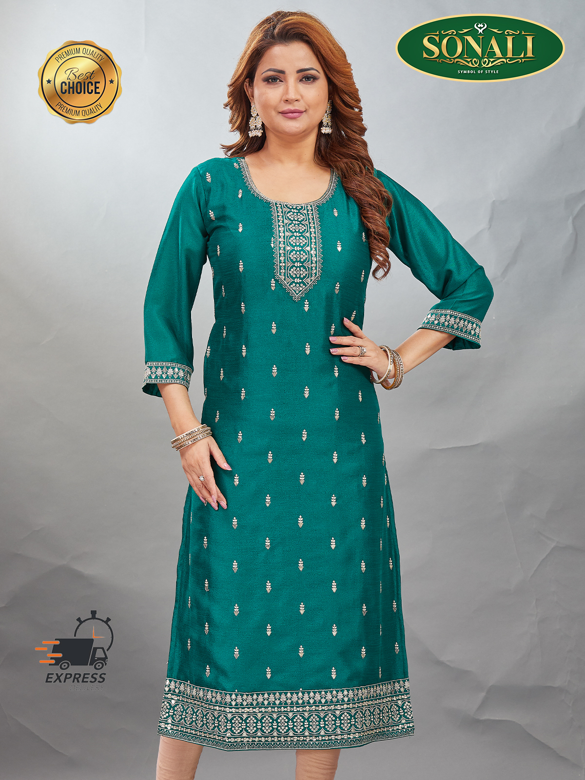 [READY STOCK] Sonali Premier Quality Women's Long Kurti Indian Tradition Women's Long Top - Q1907